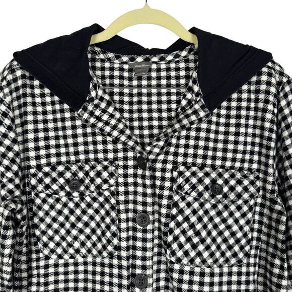 Eddie Bauer Plaid Cotton Soft Flannel Button Down Hooded Jacket Top Sz Medium - Picture 6 of 8